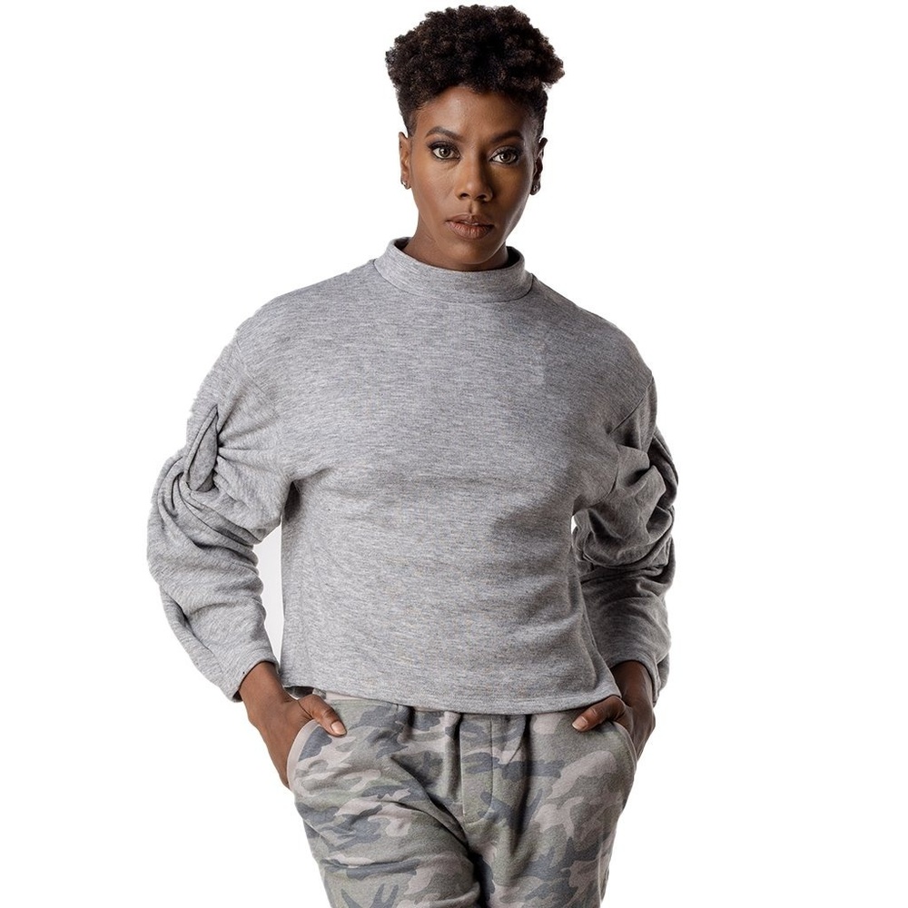 Twisted Sleeve Mock Neck Sweatshirt